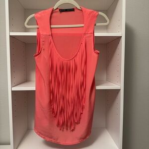Medium fringe coral Zara Basic knit tank top